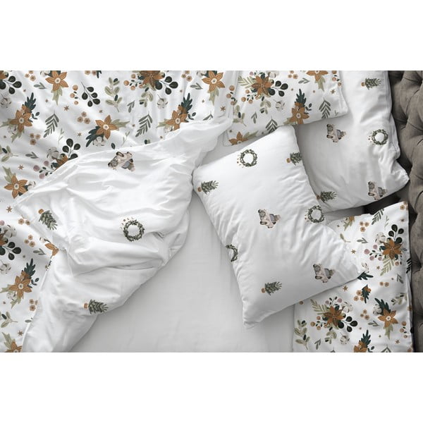 Biała pościel jednoosobowa z satyny bawełnianej 140x200 cm Festive Flowers – Butter Kings-image-1