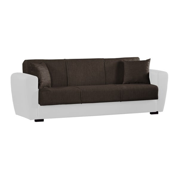 Brązowo-biała trzyosobowa sofa rozkładana ze schowkiem Esidra Comfort