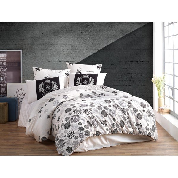 Pościel jednoosobowa z prześcieradłem z bawełny renforce Beverly Hills Polo Club Mito Black, 160x220 cm-image-1