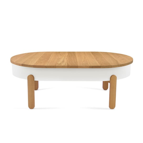 Biało-brązowy stolik z drewna dębowego ze schowkiem Woodendot Batea L