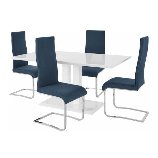 Zestaw stołu i 4 niebieskich krzeseł Støraa Mai