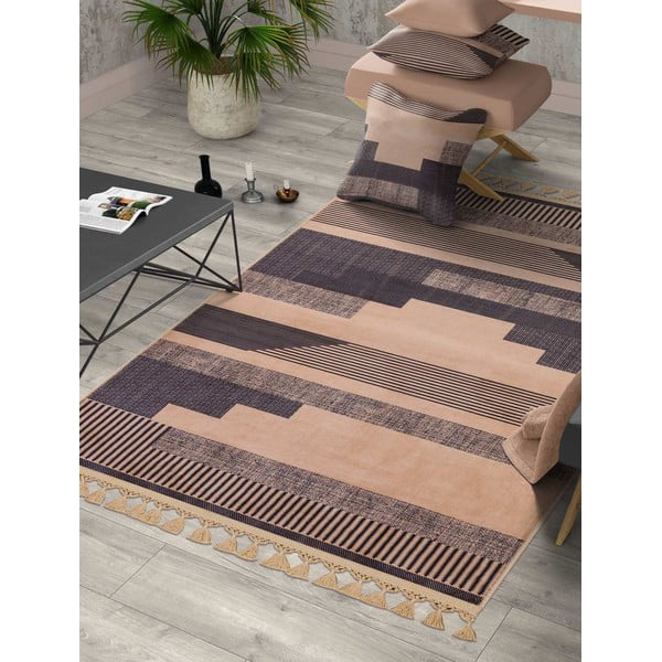 Brązowo-beżowy chodnik odpowiedni do prania 300x100 cm − Vitaus-image-1