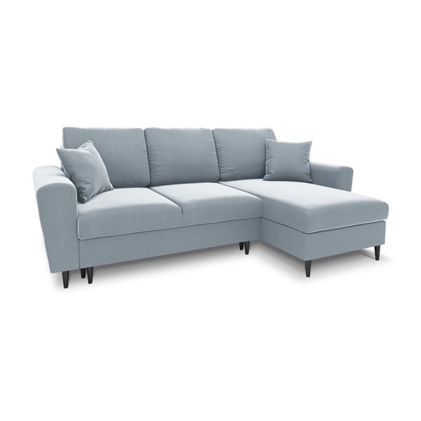 Jasnoniebieski aksamitny rozkładany narożnik ze schowkiem Kyoto – Cosmopolitan Design