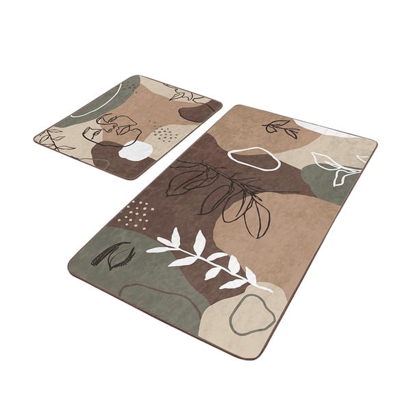 Brązowe aksamitne dywaniki łazienkowe zestaw 2 szt. 60x100 cm Abstract Faces – Mila Home