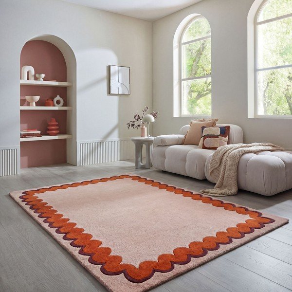 Pomarańczowy/w naturalnym kolorze wełniany dywan tkany ręcznie 140x200 cm Wiggle Wool – Flair Rugs-image-1