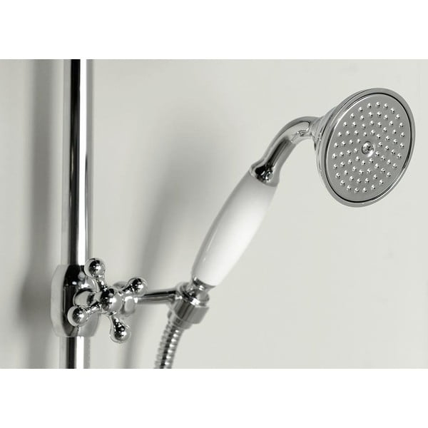 Zestaw prysznicowy z mosiądzu w kolorze srebra z połyskiem z baterią z termostatem, deszczownicą i słuchawką prysznicową 142 cm Antea – Sapho-image-1