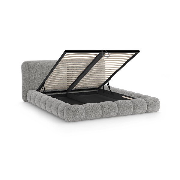 Szare tapicerowane łóżko dwuosobowe ze schowkiem i stelażem 200x200 cm Solange – Micadoni -image-2