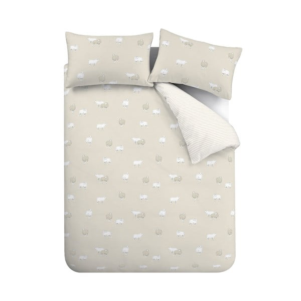 Beżowa flanelowa pościel jednoosobowa 135x200 cm Sheep – Catherine Lansfield