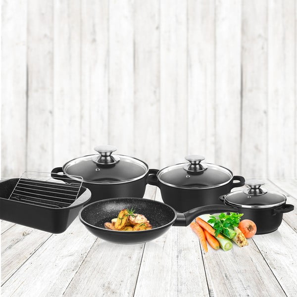 5-częściowy zestaw aluminiowych naczyń z 3 pokrywkami i rusztem Orion Grande-image-1