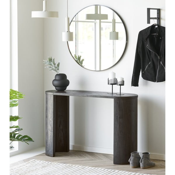 Ciemnobrązowa konsola w dekorze dębu 38x114 cm Bibione – House Nordic-image-1