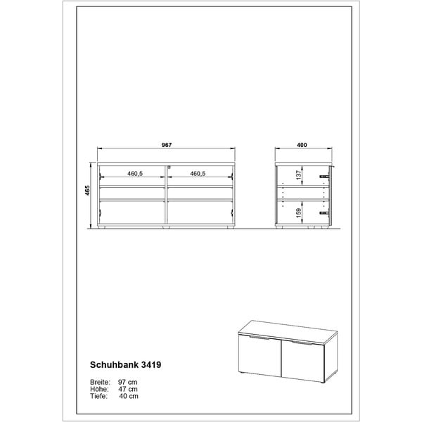 Szara szafka na buty z ławką Genova – Germania-image-3