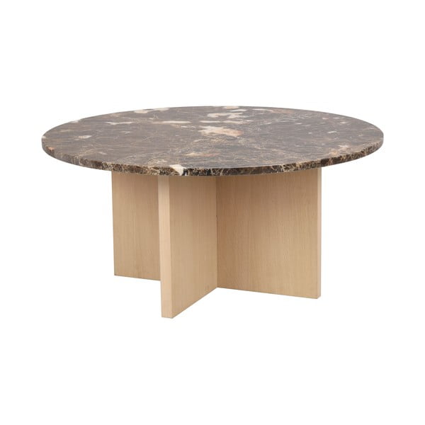 Brązowo-naturlany marmurowy okrągły stolik 90x90 cm Brooksville – Rowico