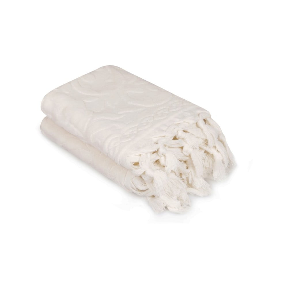 Zestaw dwóch białych ręczników Bohème, 90x50 cm