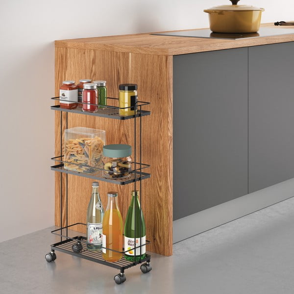 Stalowy regał na kółkach w kolorze matowej czerni 38x62x16 cm Lava – Metaltex-image-1