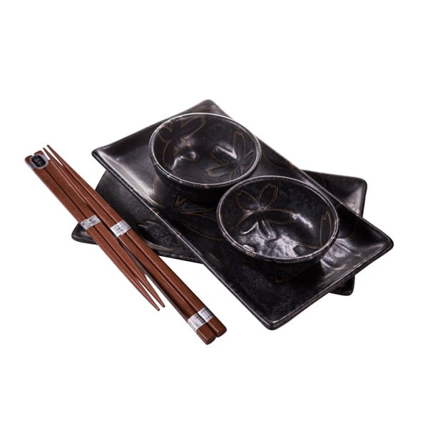 Czarny zestaw do serwowania sushi dla 2 osób MIJ Flower, 100 ml-image-1