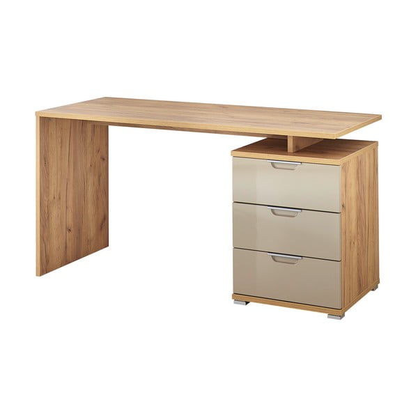 Biurko z dekorem drewna dębowego z beżowymi elementami Germania Desk