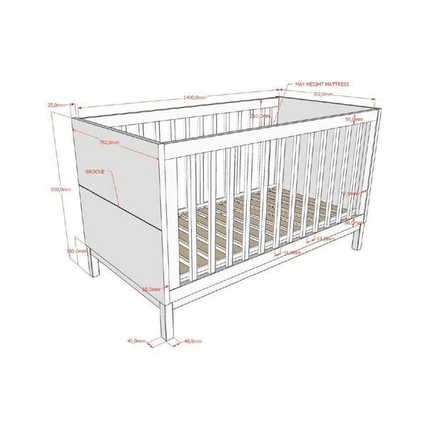 Białe łóżeczko z litego drewna sosnowego 70x140 cm Eva – Vipack-image-2