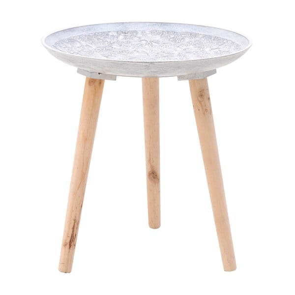 Biały stolik z drewna brzozowego InArt Antique, ⌀ 40 cm