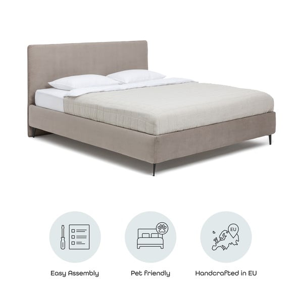Szarobrązowe tapicerowane łóżko dwuosobowe ze stelażem 160x200 cm Noira Slim – Bonami Selection-image-4