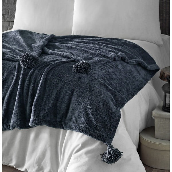Antracytowa narzuta z mikropluszu na łóżko jednoosobowe 160x200 cm Puffy – Mijolnir