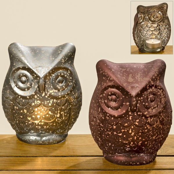 Zestaw 2 świeczników szklanych Boltze Owl