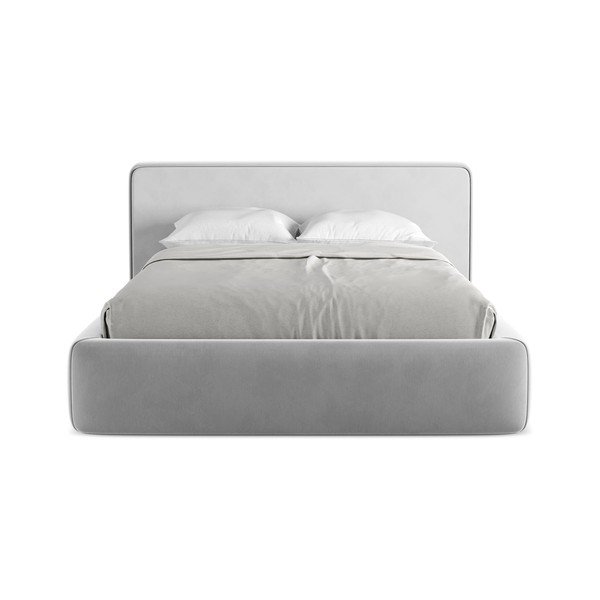 Szare tapicerowane łóżko dwuosobowe ze schowkiem i stelażem 140x200 cm Kiana – Makamii-image-4