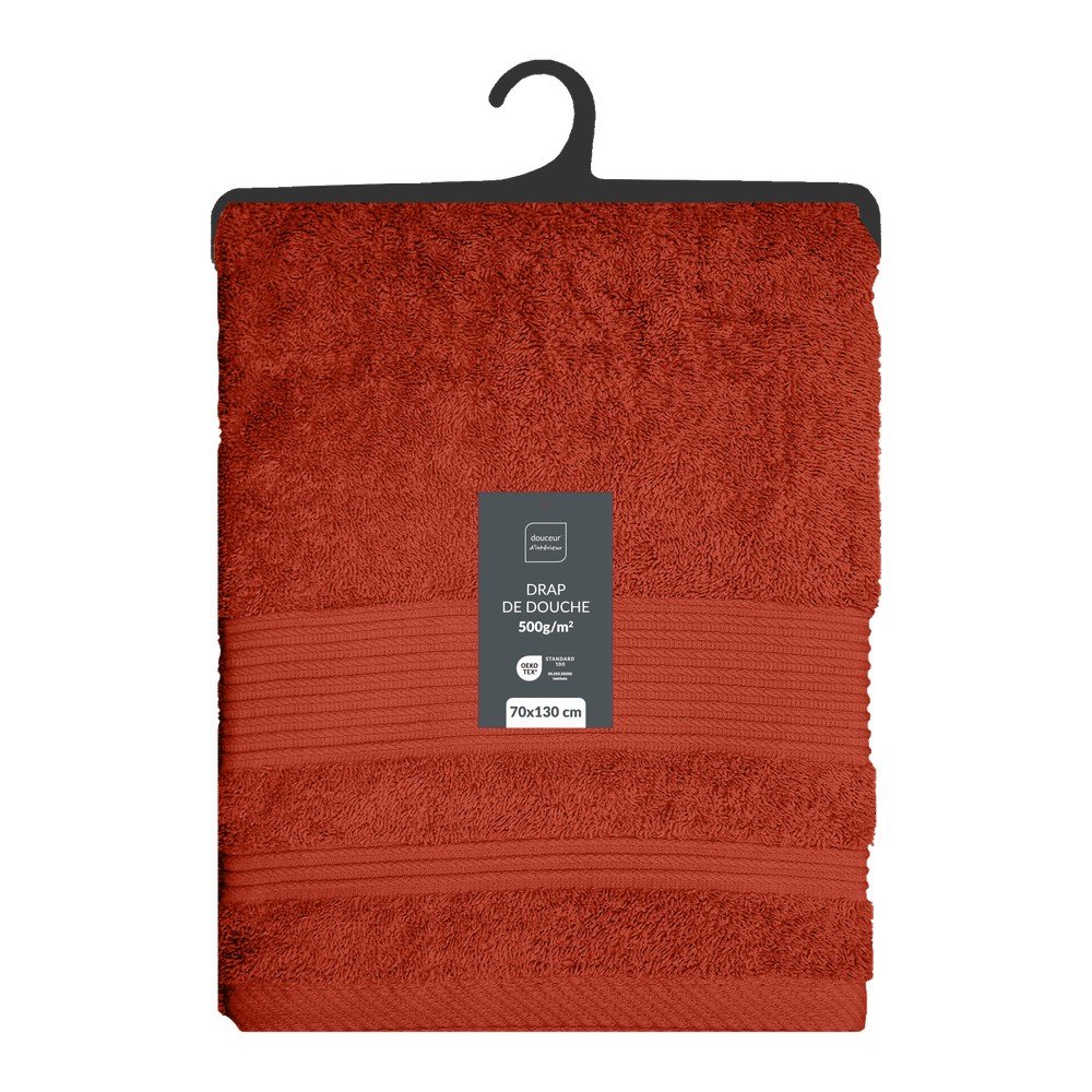 Ceglasty bawełniany ręcznik kąpielowy frotte 70x130 cm Tendresse – douceur d'intérieur (zdjęcie 2)
