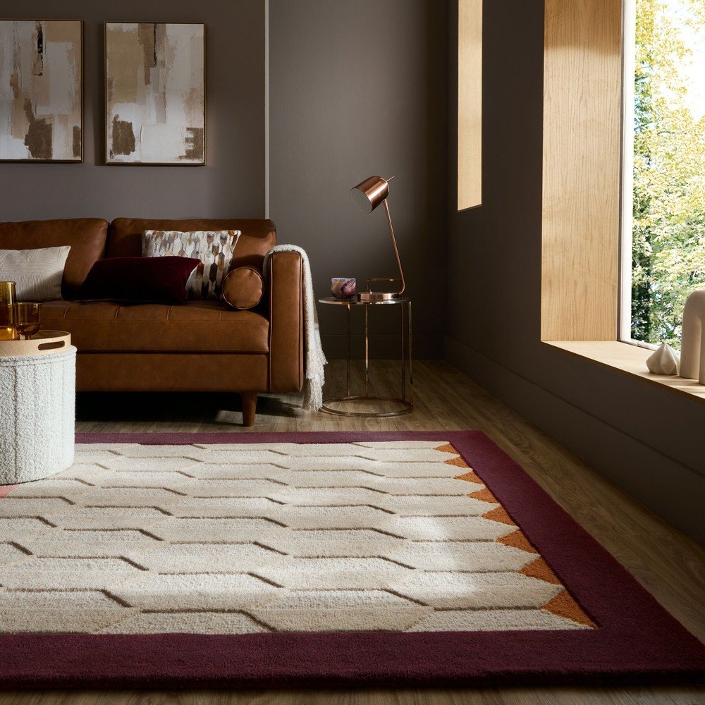 Bordowy/w naturalnym kolorze wełniany dywan tkany ręcznie 120x170 cm Apex Border Wool – Flair Rugs (zdjęcie 3)