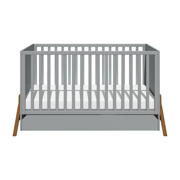 Szare łóżeczko dziecięce z szufladą BELLAMY Lotta, 70x140 cm-image-3