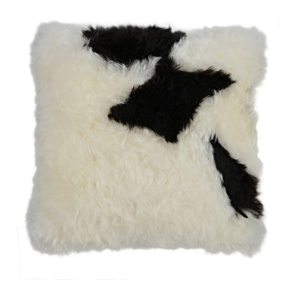 Czarno-biała poduszka futrzana z krótkim włosiem Spotted, 35x35 cm