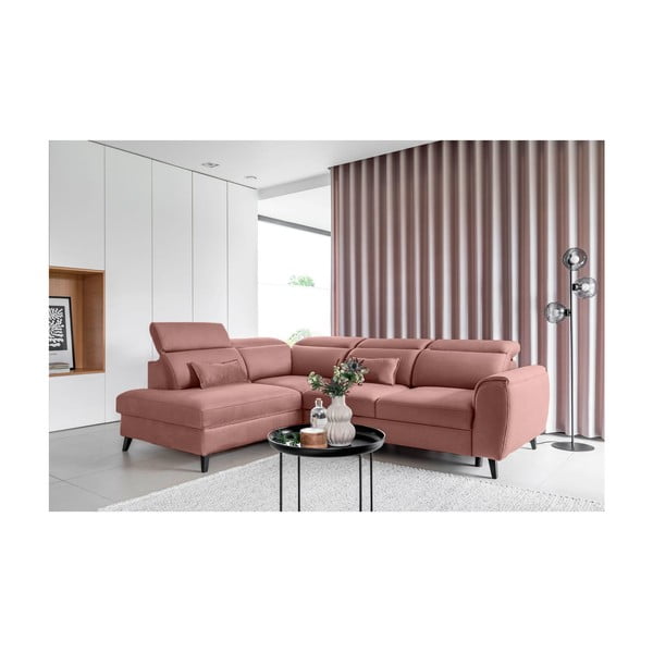 Różowy aksamitny rozkładany/ze schowkiem narożnik (lewostronny/w kształcie litery L) Noble – ELTAP-image-1