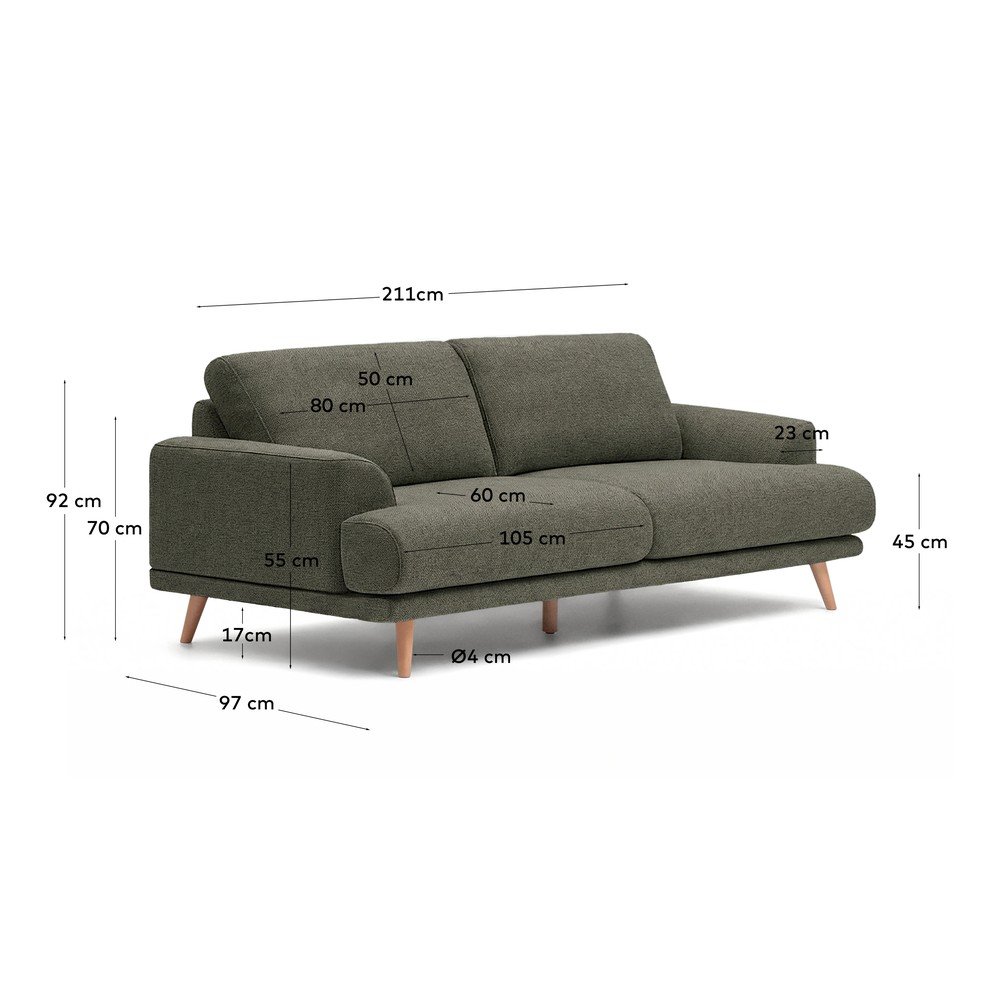 Ciemnozielona sofa z tkaniny szenilowej 211 cm Karin – Kave Home (zdjęcie 7)