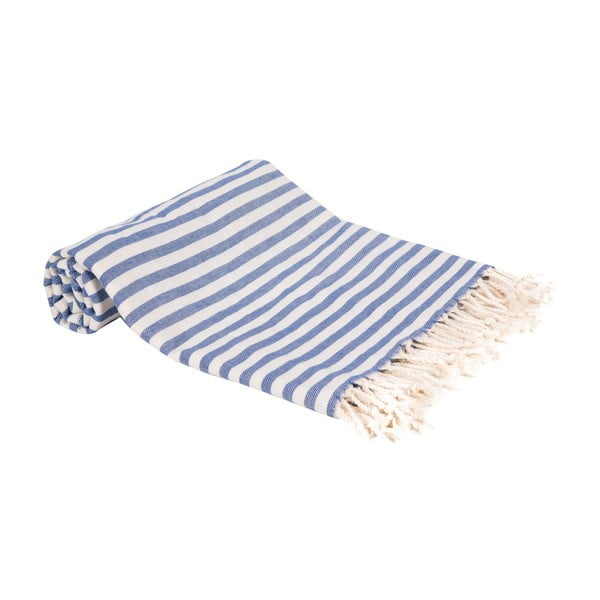 Niebieski ręcznik kąpielowy tkany ręcznie Ivy's Yonca, 100x180 cm