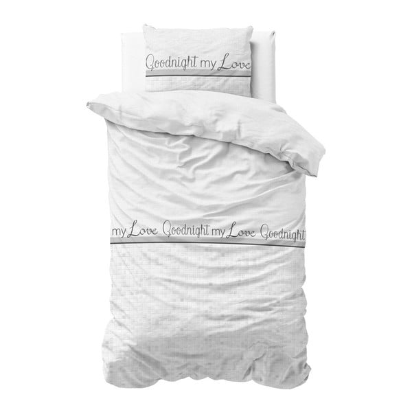 Biała pościel z mikroperkalu Sleeptime Goodnight my Love, 140x220 cm