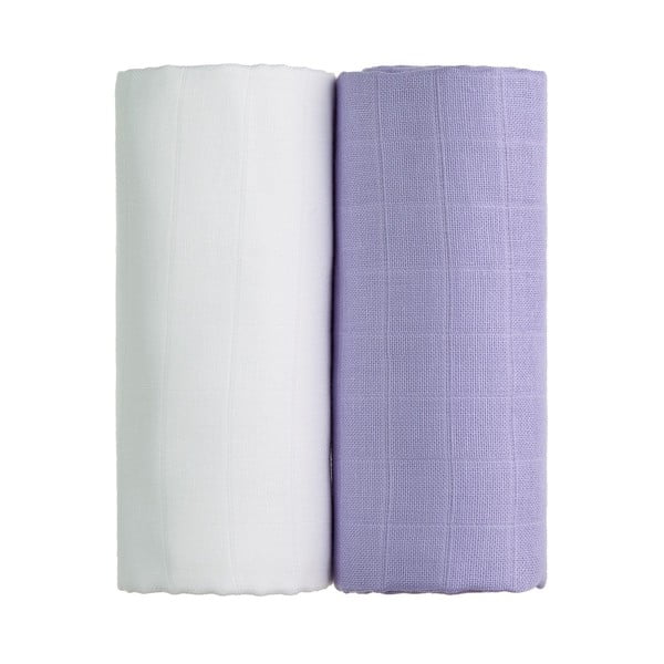 Zestaw 2 bawełnianych ręczników w białym i fioletowym kolorze T-TOMI Tetra, 90x100 cm