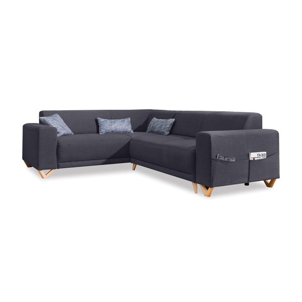 Antracytowy rozkładany/ze schowkiem narożnik (lewostronny/w kształcie litery L) Classy Sophie – Miuform