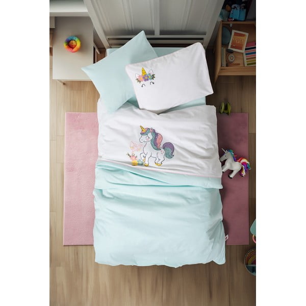 Biała/miętowa bawełniana pościel dziecięca do łóżeczka z prześcieradłem/4-częściowa 100x150 cm Dolly – Mijolnir