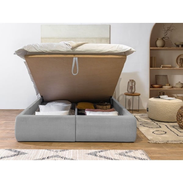 Jasnoszare tapicerowane łóżko dwuosobowe ze schowkiem ze stelażem 160x200 cm Jade – Bobochic Paris-image-1