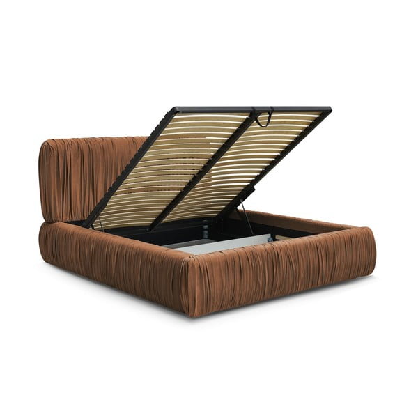 Pomarańczowe tapicerowane łóżko dwuosobowe ze schowkiem i stelażem 180x200 cm Blair – Bobochic Paris-image-3