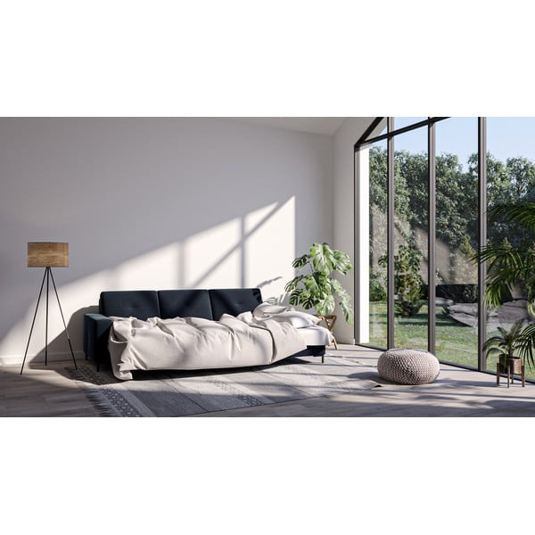 Ciemnoniebieski aksamitny rozkładany narożnik Ghado Moor, prawostronny-image-1