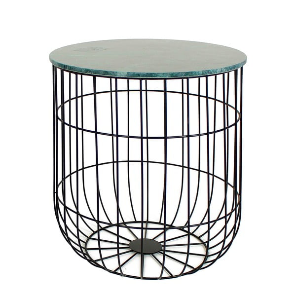 Czarny metalowy stolik z marmurowym blatem Birdcage