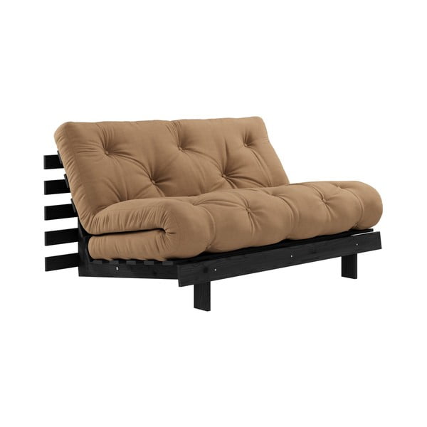 Sofa rozkładana z brązowym obiciem Karup Design Roots Black/Mocca