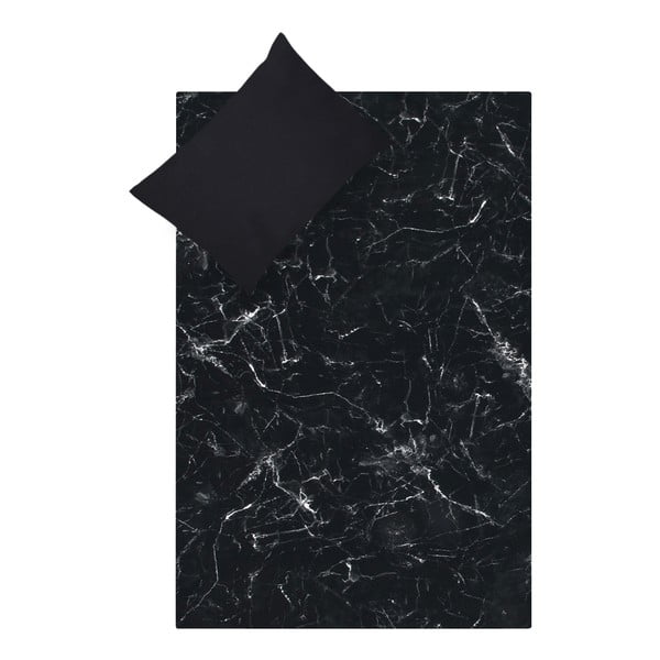 Czarna pościel jednoosobowa z perkalu bawełnianego Westwing Collection, 155x200 cm