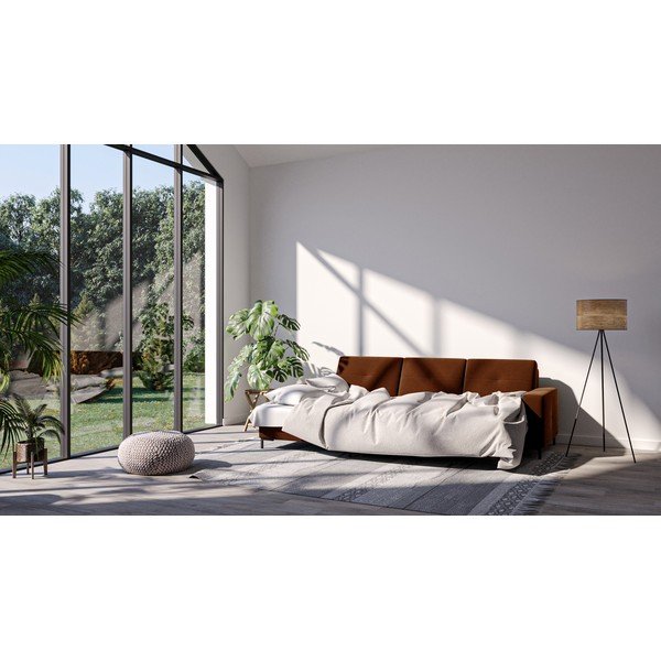 Ciemnopomarańczowy aksamitny rozkładany narożnik Ghado Moor, lewostronny-image-1