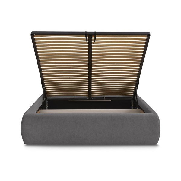Ciemnoszare tapicerowane łóżko dwuosobowe bez zagłówka ze schowkiem i stelażem 160x200 cm Inera – Bobochic Paris-image-4