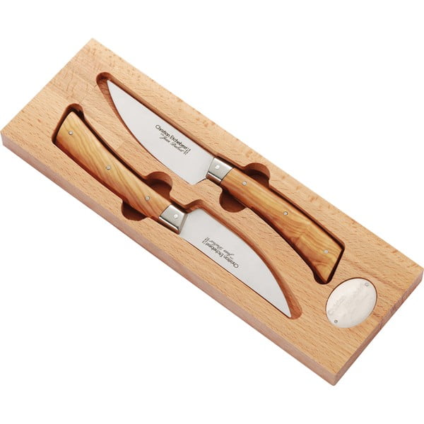 Zestaw 2 noży ze stali nierdzewnej w drewnianym pudełku Jean Dubost Handmade