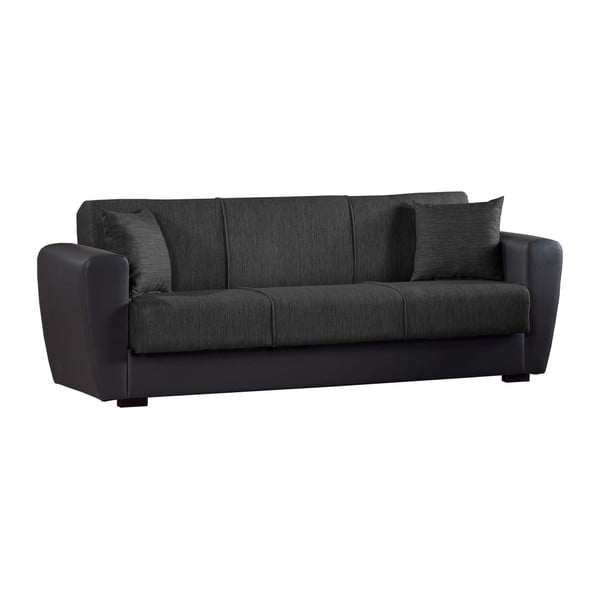 Antracytowo-czarna trzyosobowa sofa rozkładana ze schowkiem Esidra Comfort