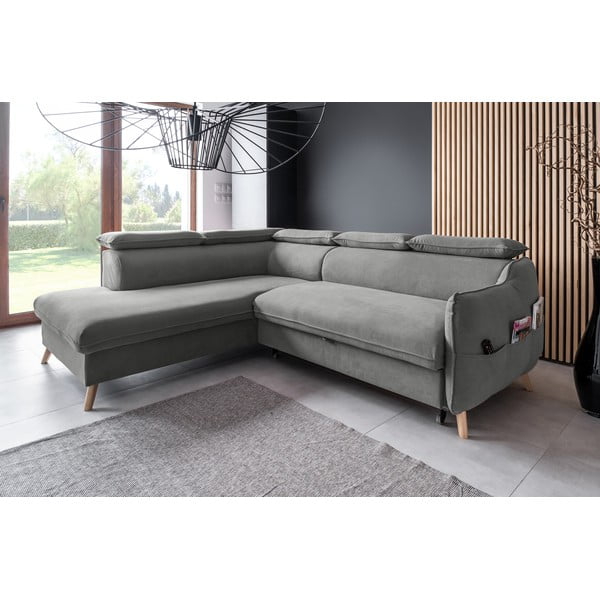 Jasnoszary aksamitny rozkładany narożnik (lewostronny) Sweet Harmony – Miuform-image-3