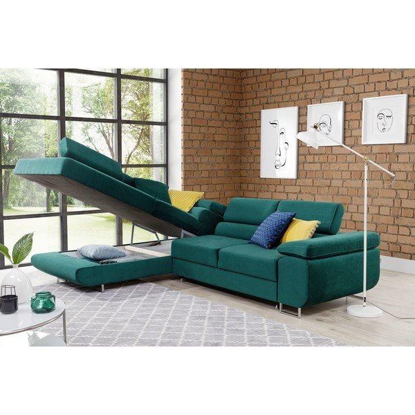 Zielony aksamitny rozkładany/ze schowkiem narożnik (lewostronny/w kształcie litery L) Anton – ELTAP-image-3