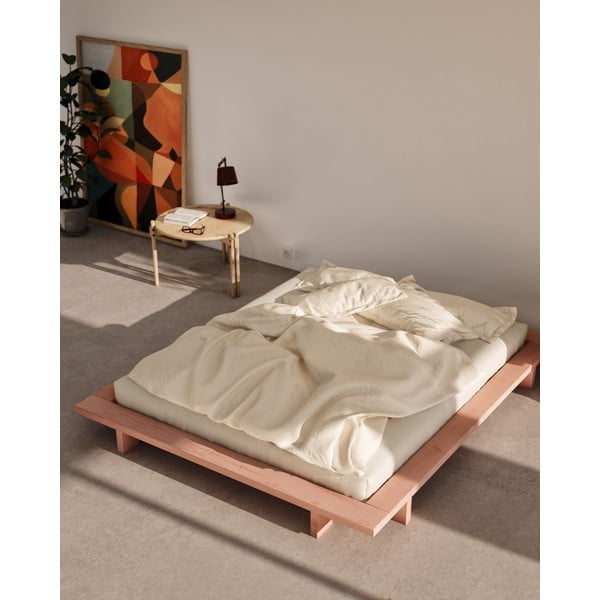 Jasnoróżowe łóżko dwuosobowe z litego drewna sosnowego ze stelażem 160x200 cm Japan – Karup Design-image-1